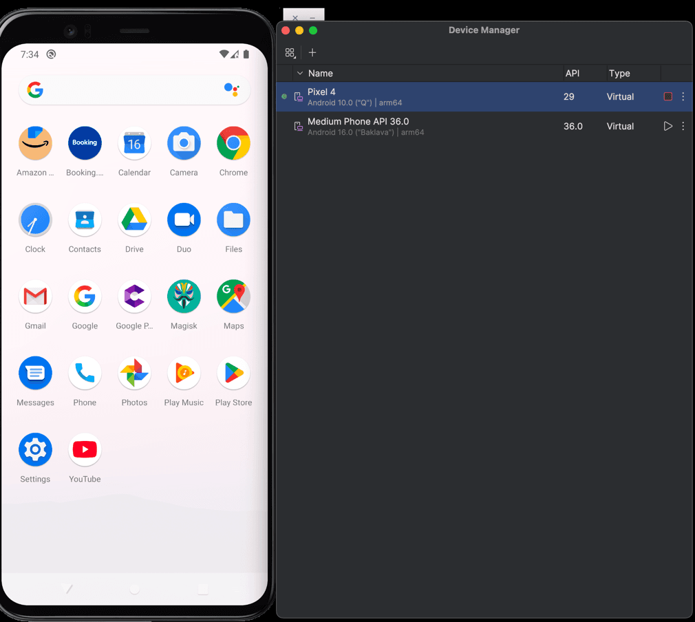 Configured Pixel emulator profile prepared for Frida testing