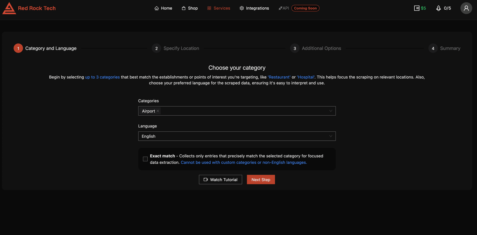 Dashboard Google Maps category step