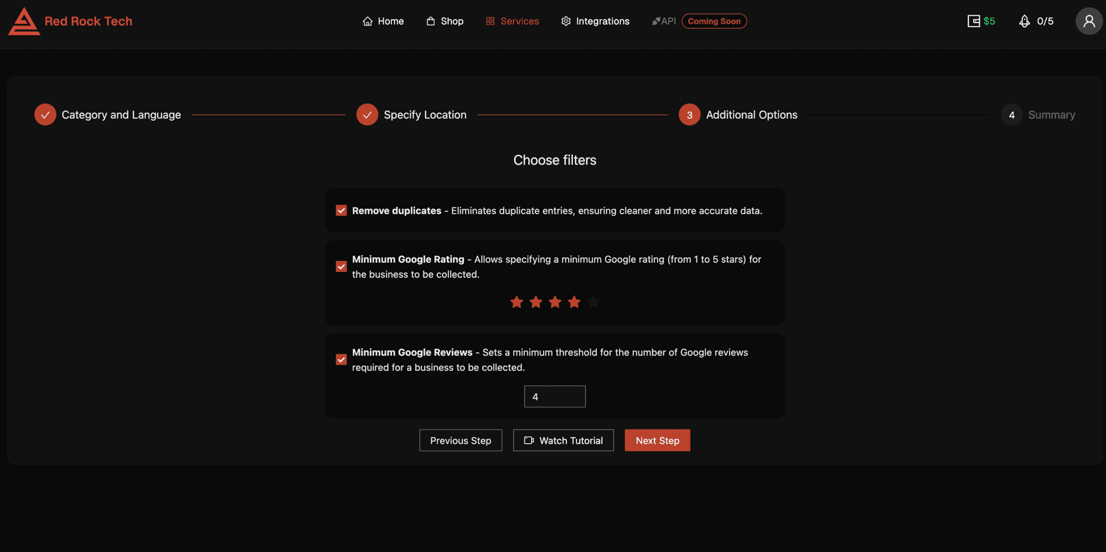 Dashboard Google Maps additional options step